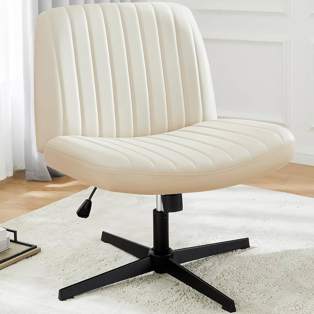 DUMOS Reading Creamy Chair | Cross Legged, Armless | Wide Wheels, Swivel | Adjustable | Leather | Amazon (US)