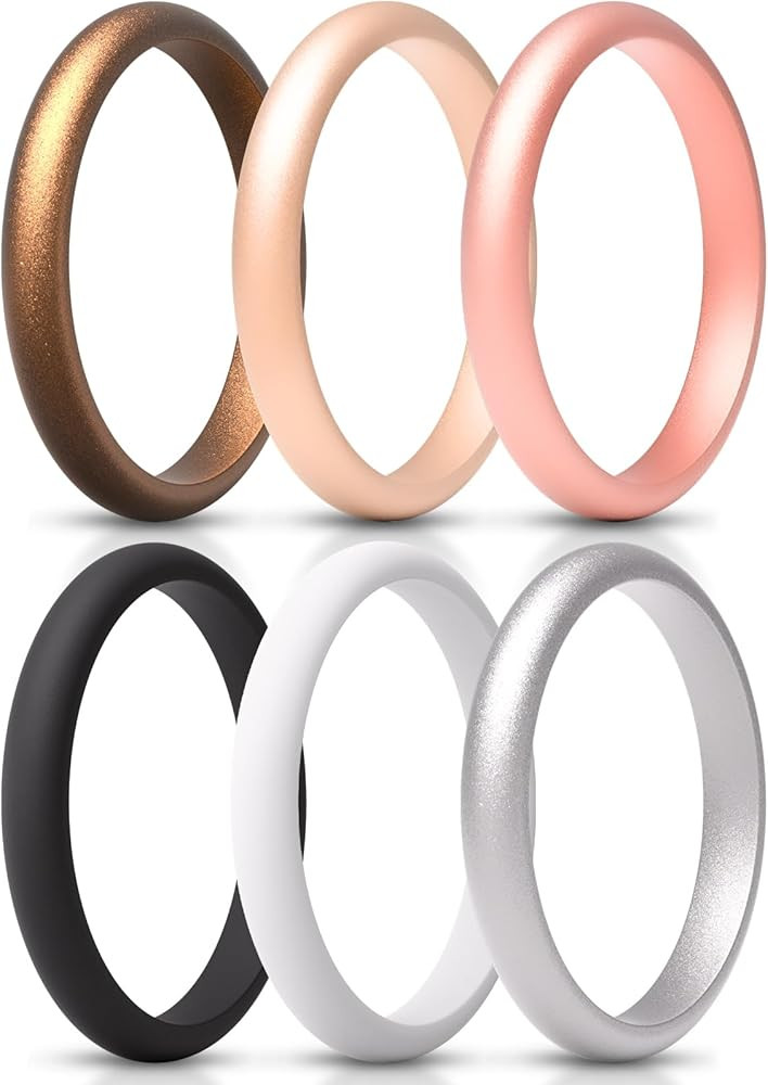 ThunderFit Women's Silicone Wedding Ring Sets, Thin and Stackable Rubber Wedding Bands, 2.6mm Wid... | Amazon (US)