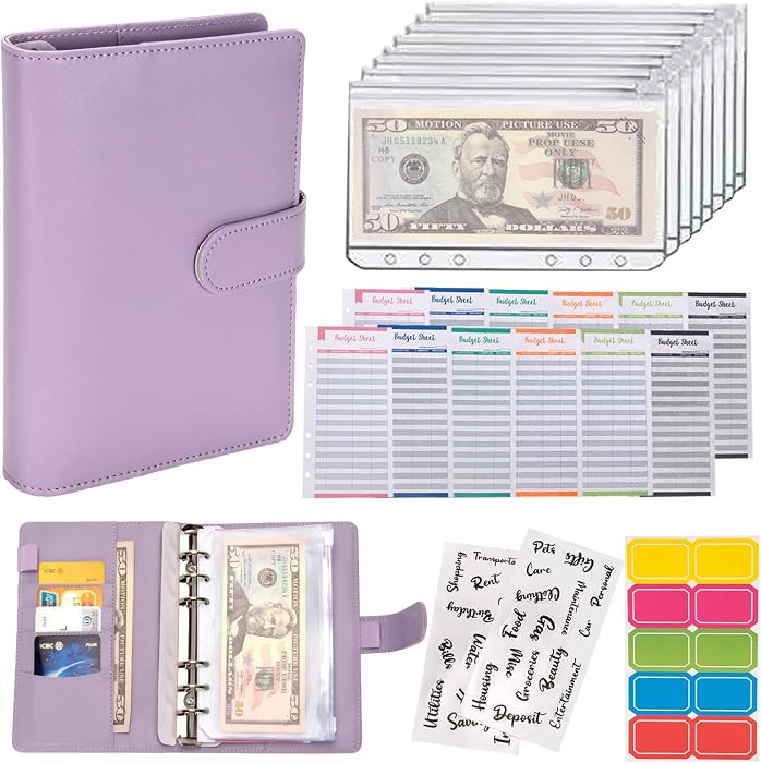 NICOOTHBudget Binder Cash Envelopes A6 Money Saving Binder with Zipper envelopes (Purple) | Amazon (US)