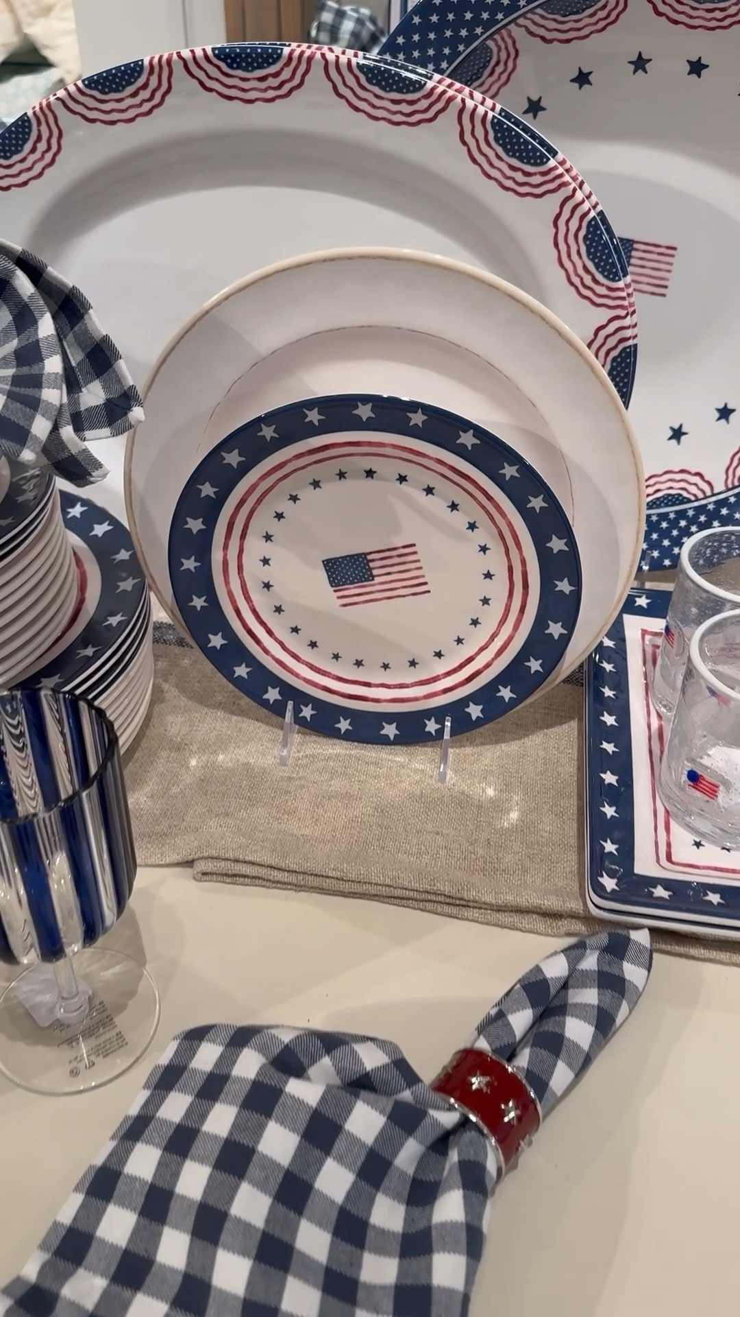 Fourth of July tabletop decor, patriotic place setting, home entertaining, American flag decor

#LTKHome #LTKdayinmylife #LTKSeasonal