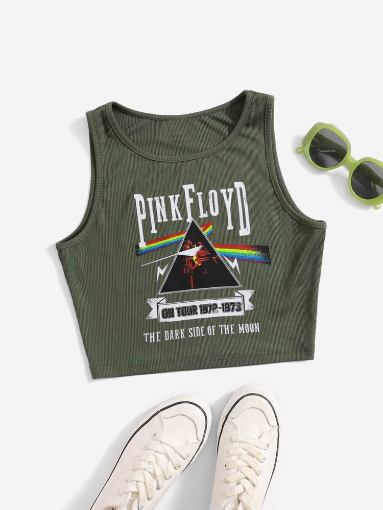 ROMWE X Pink Floyd Letter Graphic Ribbed Tank Top | SHEIN