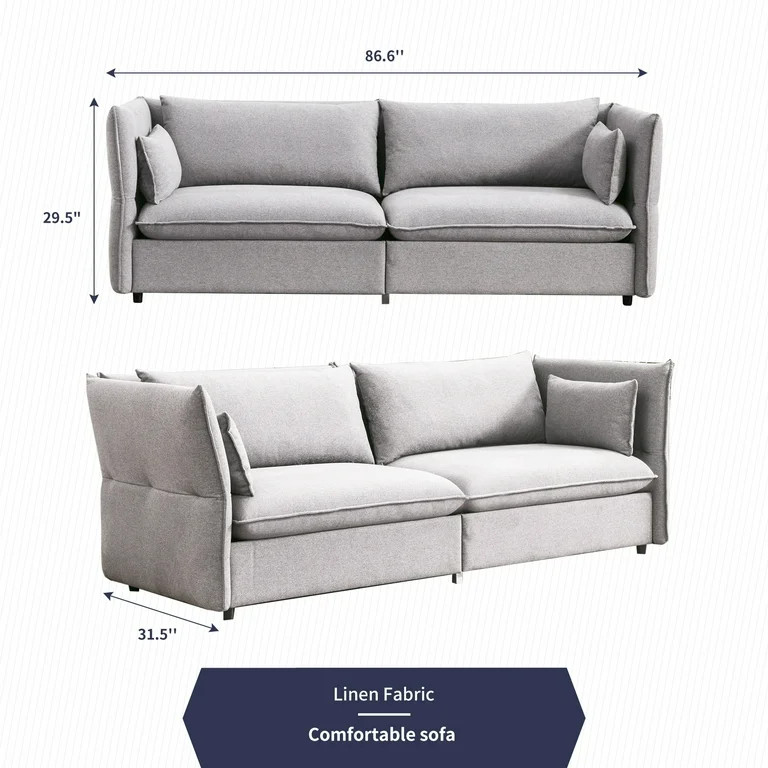 ZAFLY Living Room Sofa Set, 3 Seater Sofa with Pillows, Upholstered Couch with Adjustable Armrest... | Walmart (US)