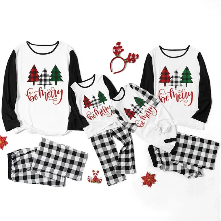 Family Matching Christmas Pajama Sets Christmastree Top Pants 2PCS Christmas PJs Bodysuits | Walmart (US)