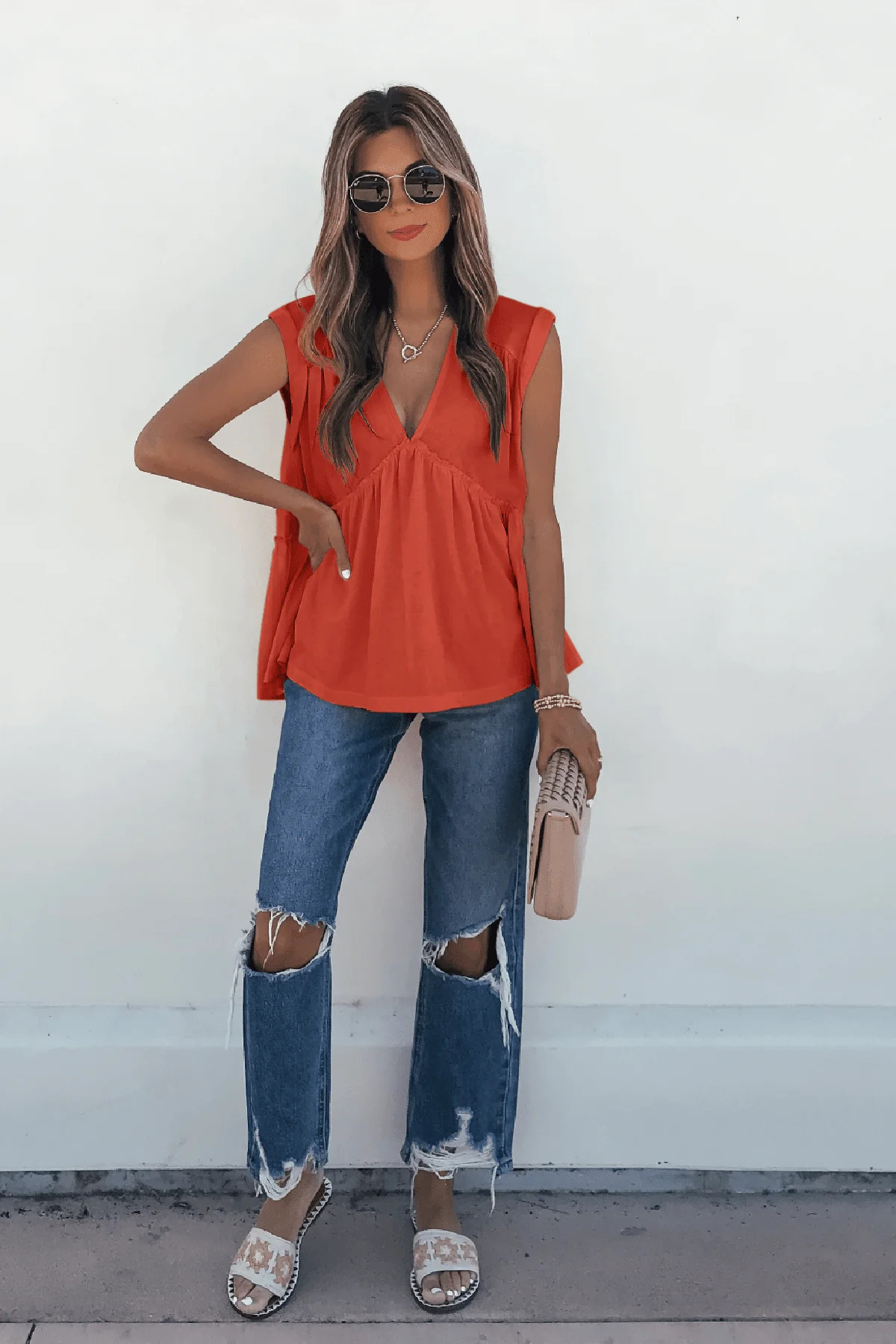 Lena's Carefree Afternoon Coral Babydoll Top | Magnolia Boutique