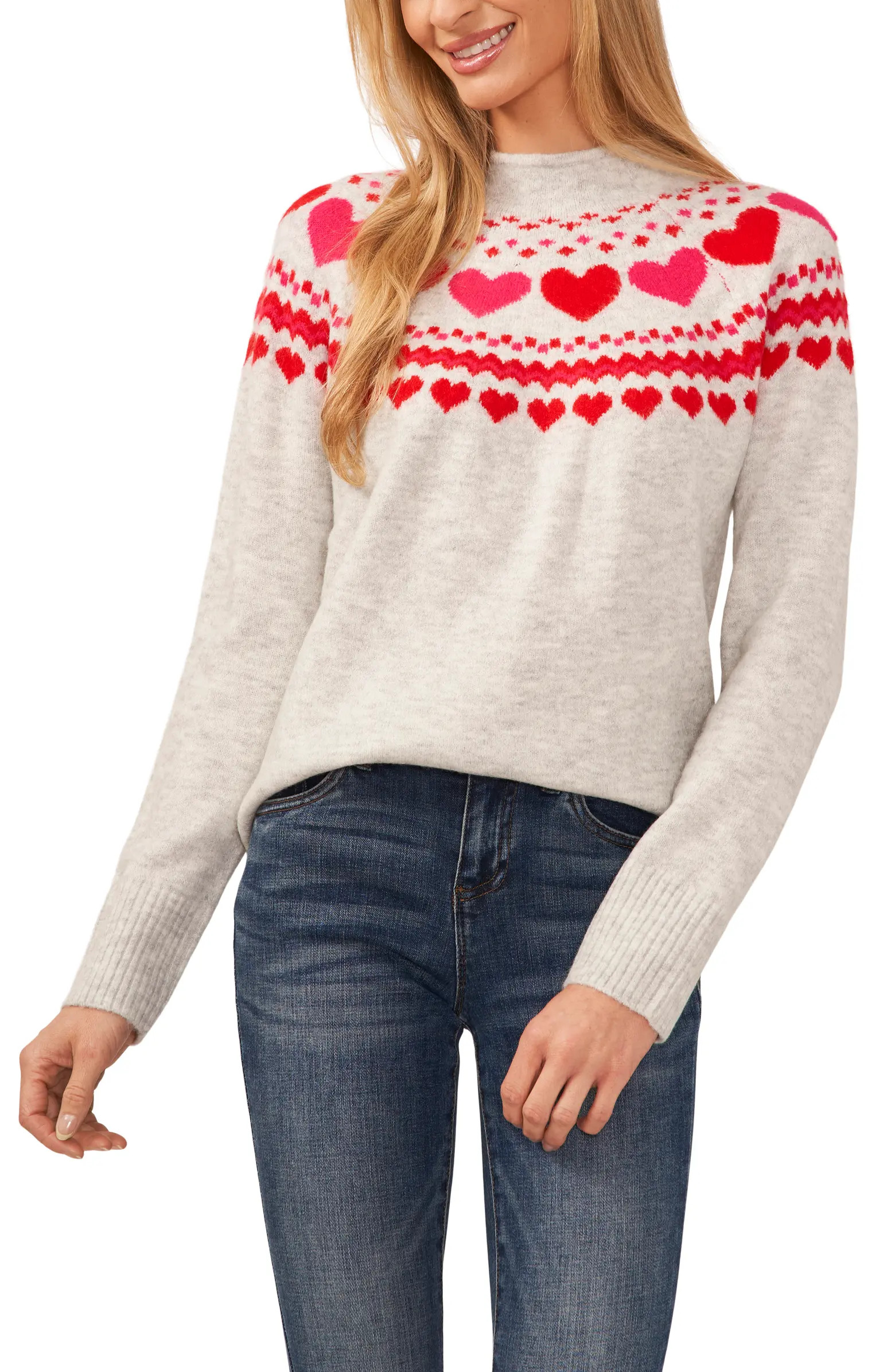 Fair Isle Heart Pattern Funnel Neck Sweater | Nordstrom