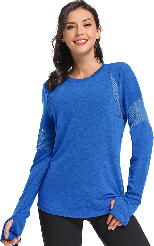 Muzniuer Womens Long Sleeve Workout Shirts-Plain Long Sleeve Tshirt for Women Yoga Sports T-Shirt... | Amazon (US)