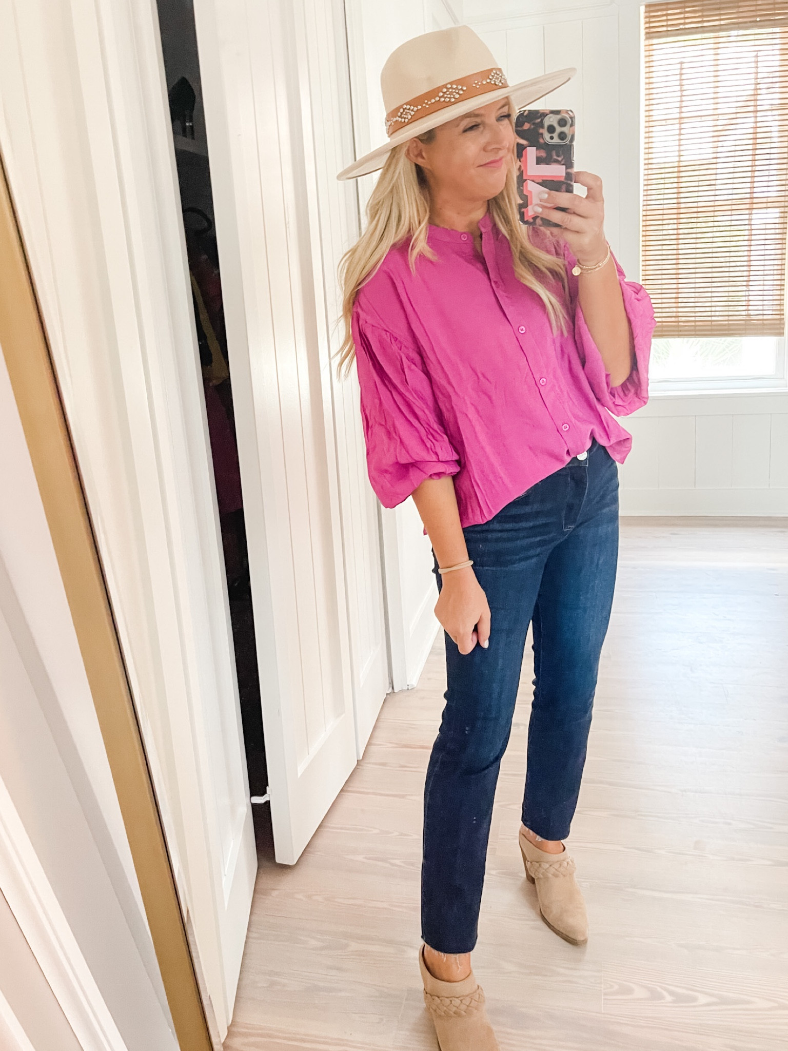 The perfect pink button down top for fall. Wearing a size small. Code FANCY15 for 15% off  

#LTKunder100 #LTKstyletip #LTKsalealert