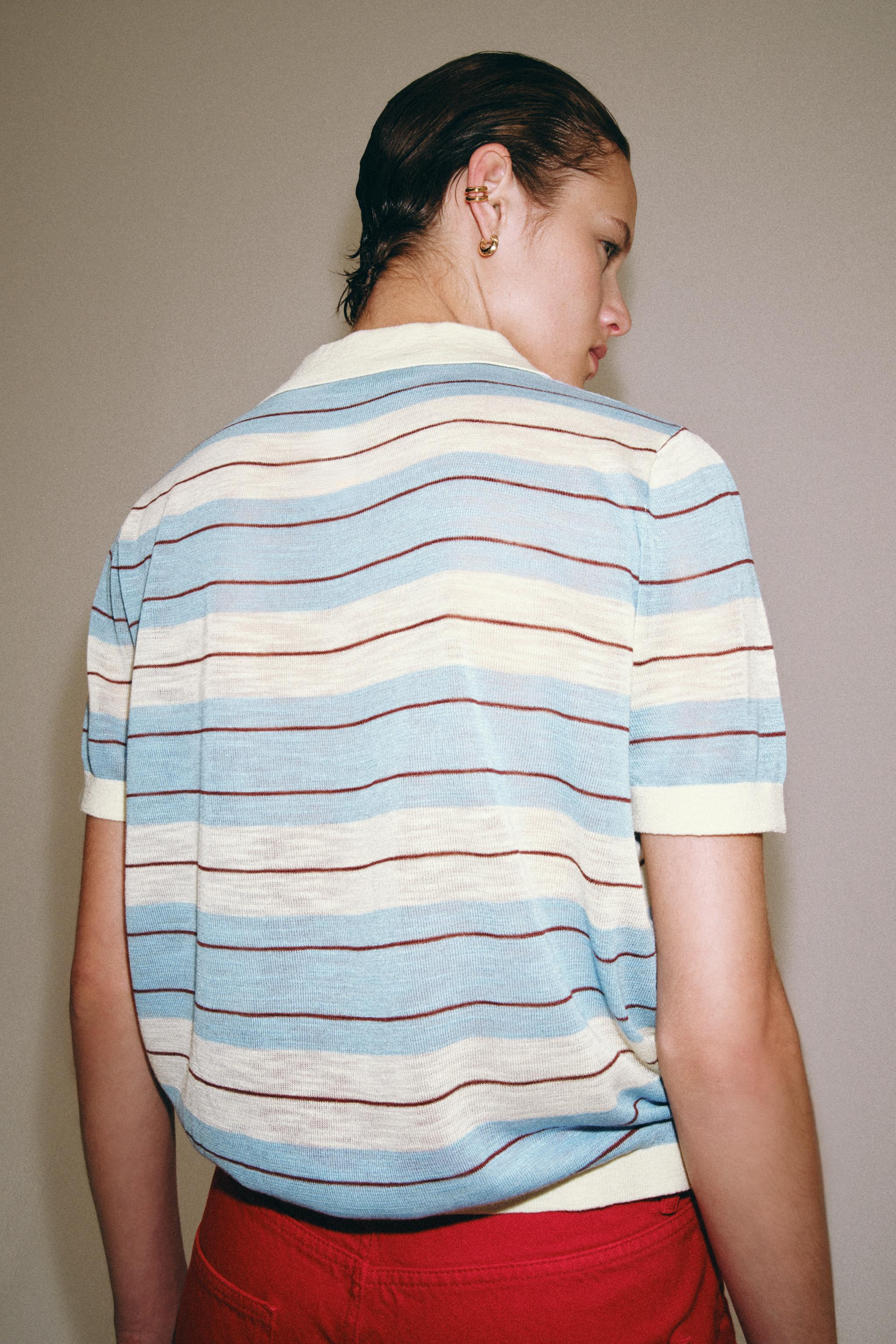 STRIPED KNIT POLO TOP | Zara US