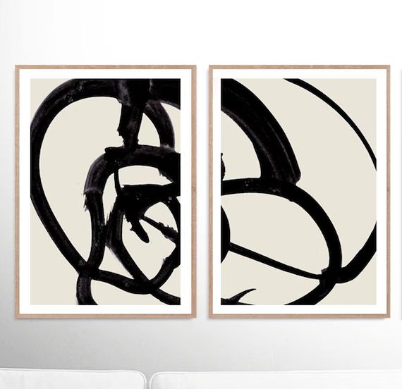 Abstract Art Print Set, Set of 2 Prints, Black and White Printable Abstract, instant download, Minim | Etsy (US)