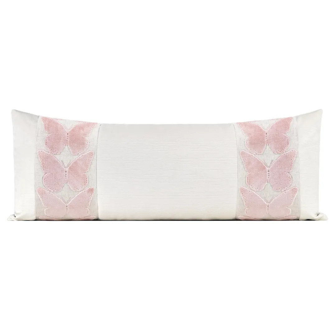 XL Lumbar Pillow Cover | Striated Velvet Pillow Cover With Large Butterfly Trim | Alabaster Cream... | Etsy (US)