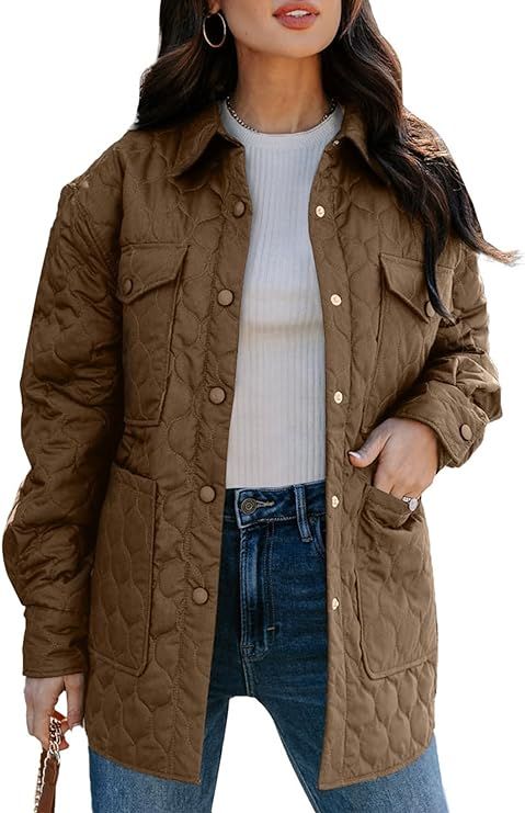 EVALESS Quilted Jackets for Women Lightweight Long Sleeve Button Down Puffer Jacket Warm Winter C... | Amazon (US)