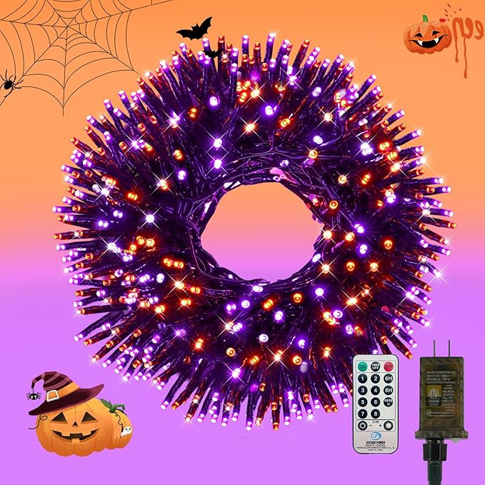 500 LED Orange and Purple Halloween Lights Plug in, Dimmable Twinkle Lights with Remote 8 Modes a... | Amazon (US)