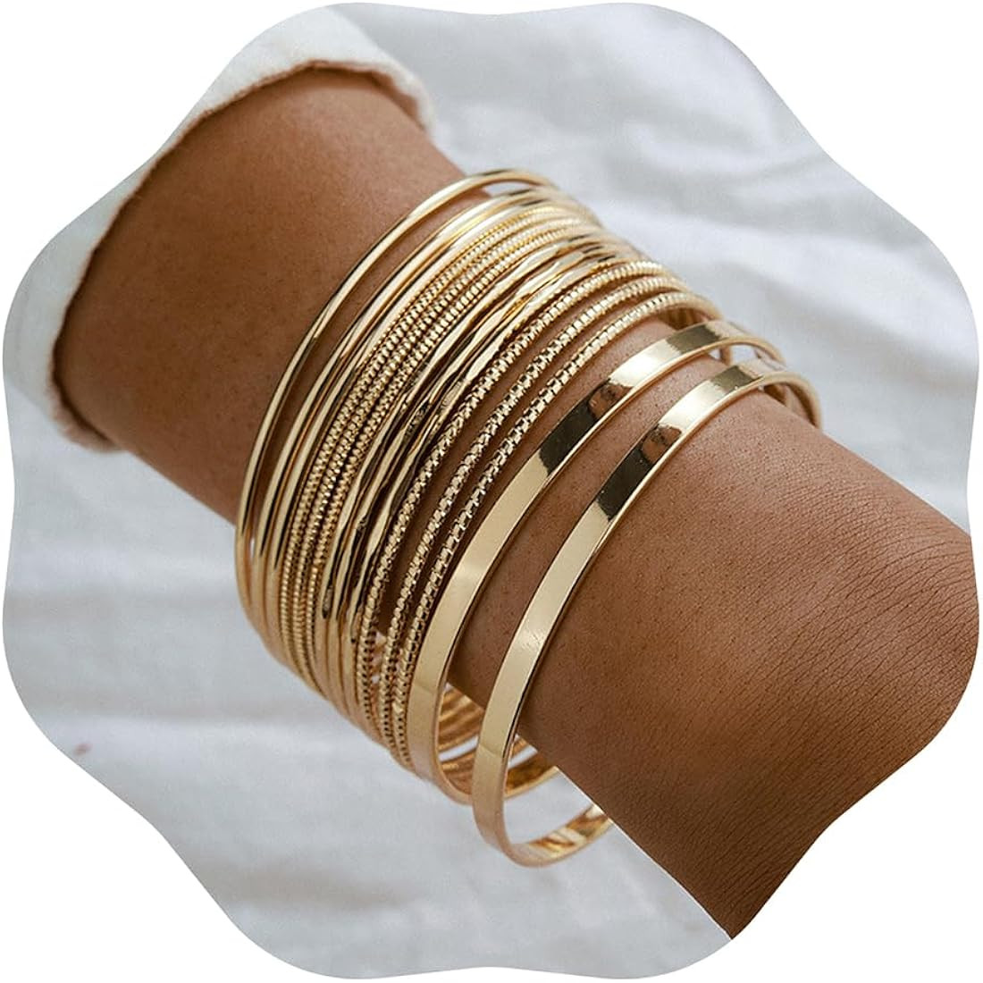 Xerling 14Pcs Gold Boho Indian Multi Bangle Bracelet Set for Teen Girls Punk Chunky Stackable Tex... | Amazon (US)