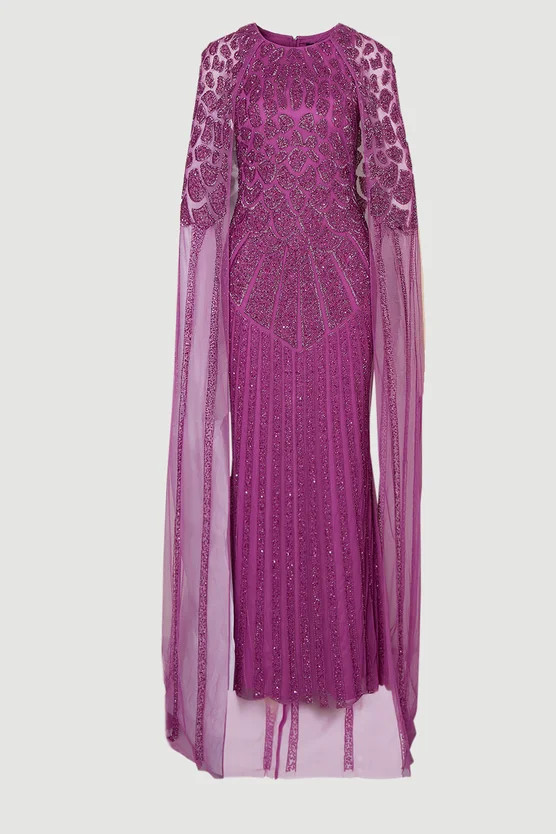 Premium Embellished Caped Maxi Dress | Karen Millen US