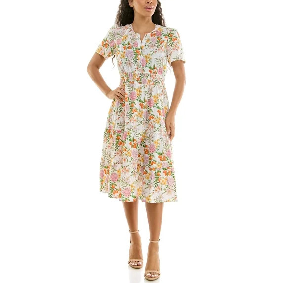 Split Neck Tiered Maxi Dress | Walmart (US)