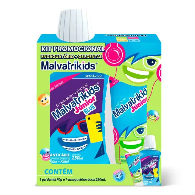 Kit Malvatrikids Júnior Tutti-Frutti Gel Dental 70g + Enxaguante Bucal Blue 250ml | Droga Raia | DrogaRaia (BR)