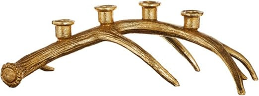 Needzo Gold Tone Antler Taper Candle Holder Candelabra, Reindeer Christmas Themed Candlestick Dec... | Amazon (US)