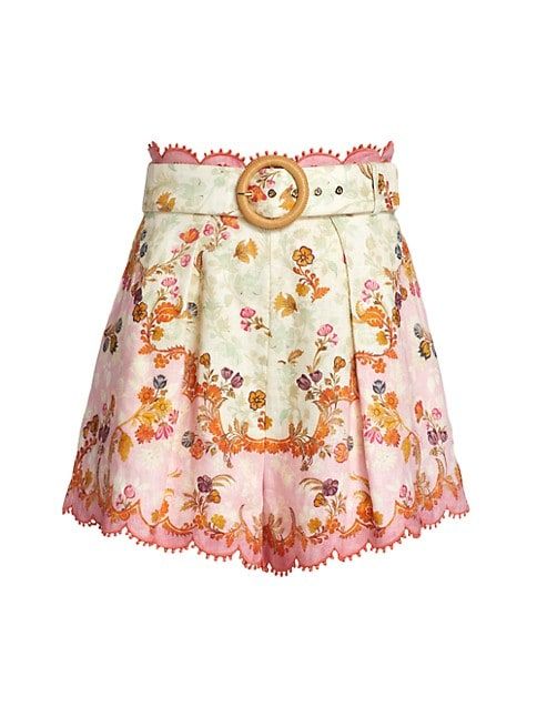 Laurel Belted Embroidered Floral Linen Shorts | Saks Fifth Avenue