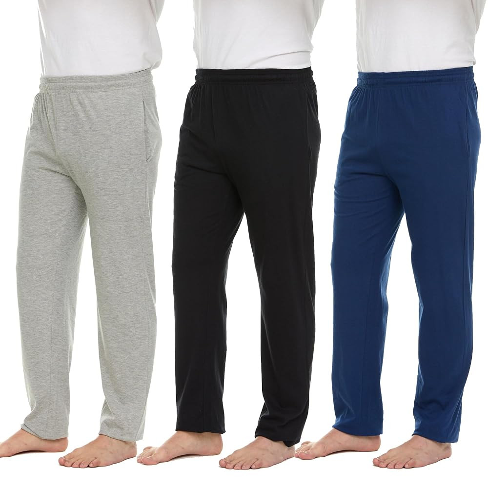Essential Elements Men's 100% Cotton Jersey Active Lounge Sleep Pajama Pants for Men - 3 Pack | Amazon (US)