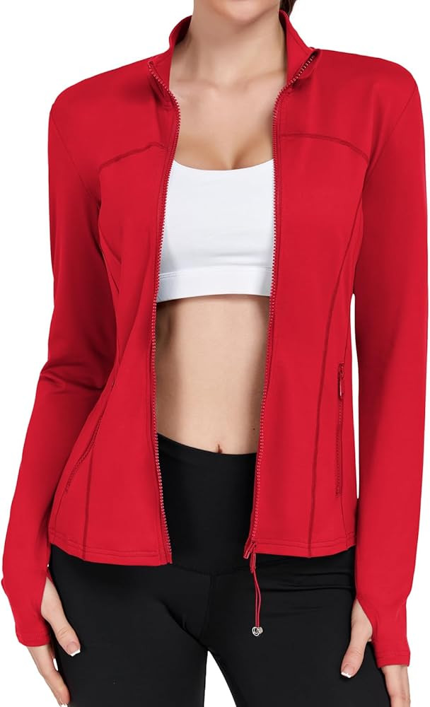 Women's Workout Jackets Full Zip Running Yoga Jackets Slim Fit Athletic Clothes with Thumb Holes | Amazon (US)
