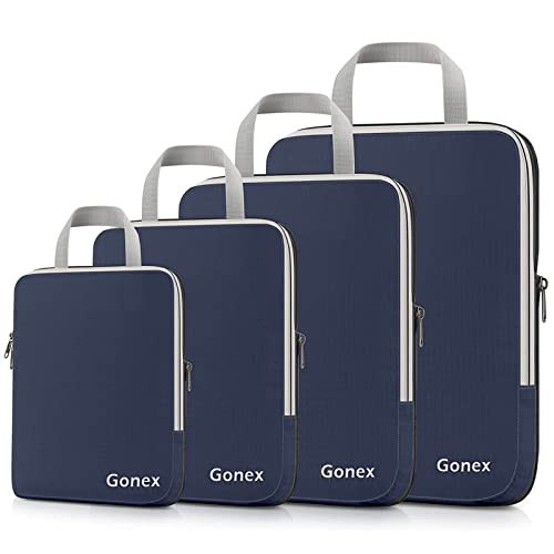 Gonex Compression Packing Cubes, 4pcs Expandable Storage Travel Luggage Bags Organizers (Purplish Blue) | Amazon (US)