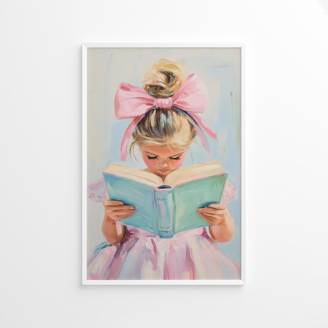 Blonde Girl Reading Poster, Kids Room Wall Art, Reading Nook Decor, Girly Playroom Art, Pastel Bo... | Etsy (US)