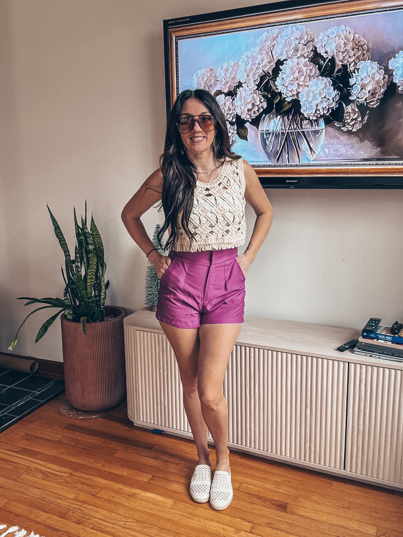 Shein summer outfit with knit top and high rise purple shorts   Shorts color matches the link. This is a filter  

#LTKOver40 #LTKSeasonal #LTKFindsUnder50