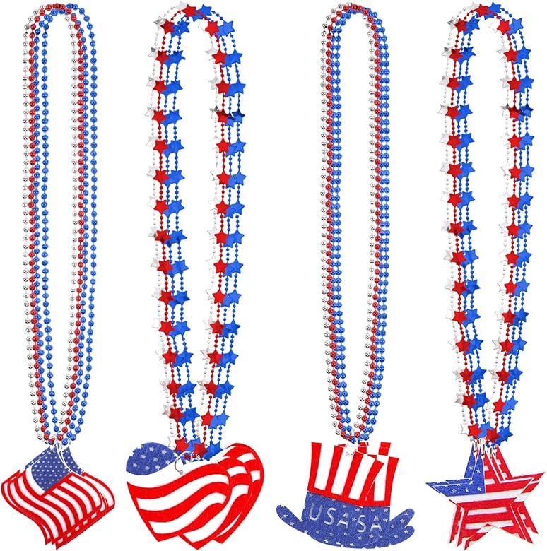 16 Pcs Patriotic Party Favor Necklaces with Pendant for 4th of July Celebration, Independence Day... | Amazon (US)