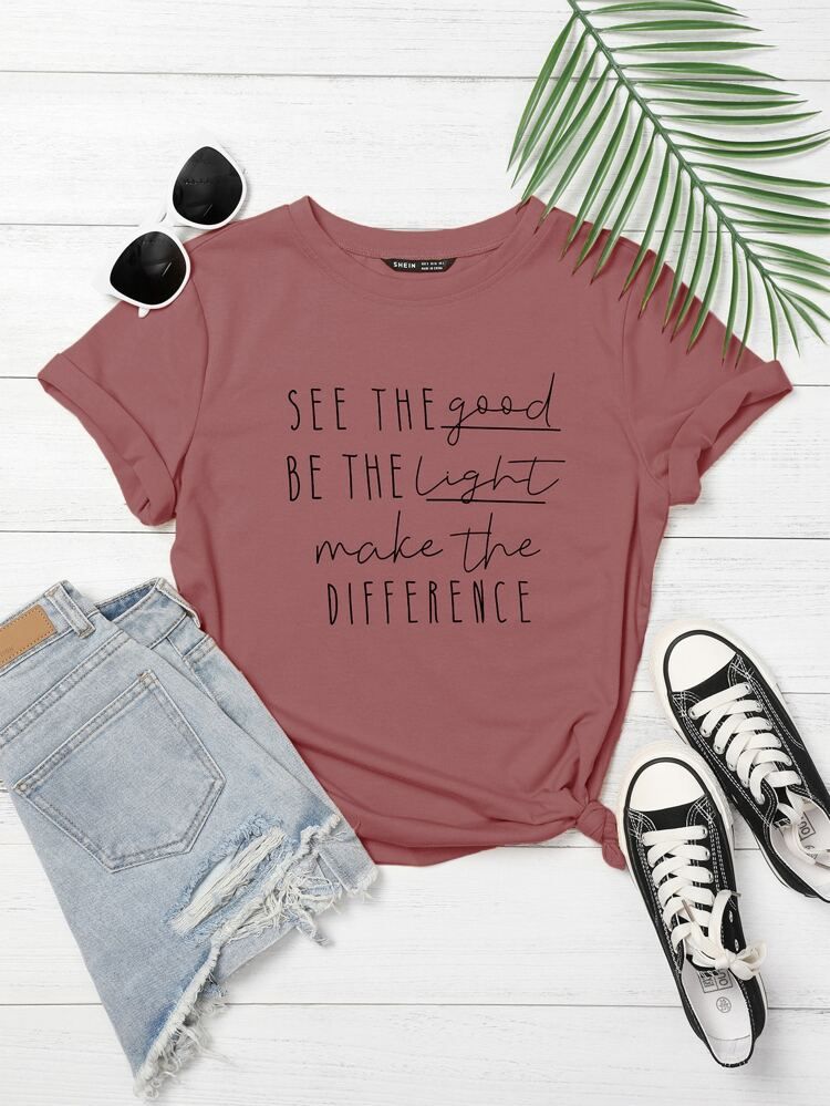 Slogan Graphic Round Neck Tee | SHEIN