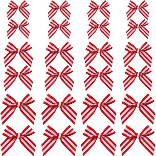 XunYee 24 Pcs Christmas Bows Red and White Bows Striped Pre Tied Bows Polyester Mini Bows for Crafts Striped Wreath Decorations for DIY Wedding Decoration Birthday Party Gift Basket Wrapping | Amazon (US)