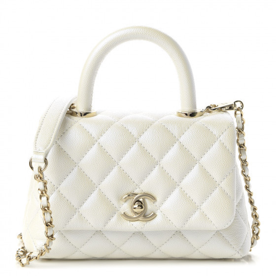 CHANEL Iridescent Caviar Quilted Extra Mini Coco Handle Flap Ivory | Fashionphile