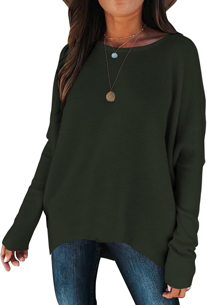 AVIVATINO Women's Off Shoulder Oversized Pullover Sweater High Low Long Batwing Sleeve Loose Knit... | Amazon (US)