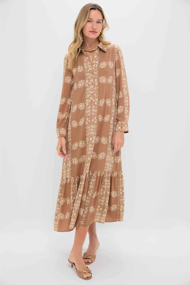 Tan Floral Miller Maxi Shirt Dress | Tuckernuck (US)