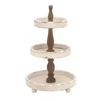 3 Tier Round Distressed Natural Wood Farmhouse Style Serving Trays - Olivia & May | Target