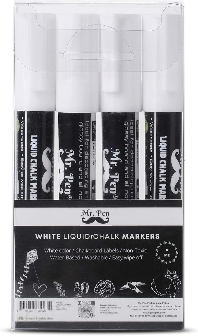 Mr. Pen- White Chalk Markers, 4 Pack, Dual Tip, 8 labels, White Liquid Chalk Marker, Chalk Marker... | Amazon (US)