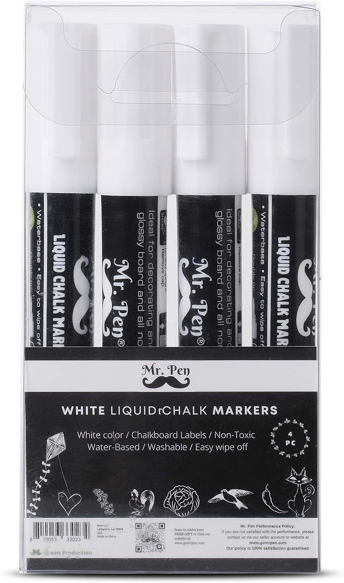 Mr. Pen- White Chalk Markers, 4 Pack, Dual Tip, 8 labels, White Liquid Chalk Marker, Chalk Marker... | Amazon (US)