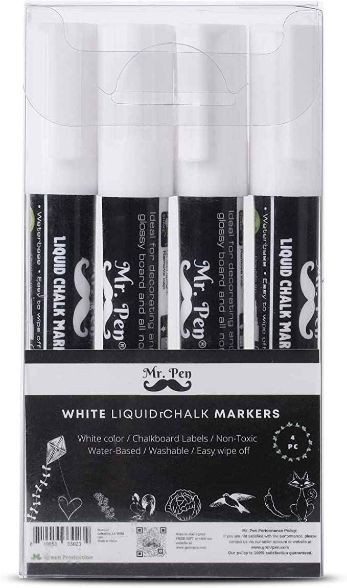 Mr. Pen- White Chalk Markers, 4 Pack, Dual Tip, 8 labels, White Liquid Chalk Marker, Chalk Marker... | Amazon (US)