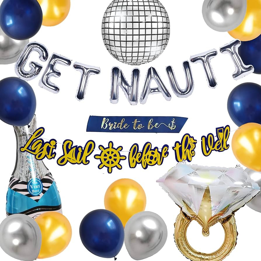 Last Sail Before the Veil Nautical Bachelorette Party Decoration, Naughty Silver Get Nauti Balloo... | Amazon (US)