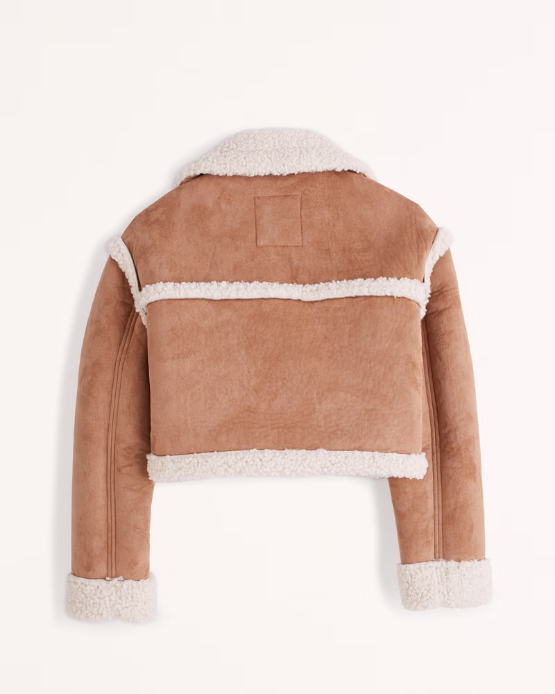 Women's Cropped Vegan Suede Shearling Jacket | Women's Coats & Jackets | Abercrombie.com | Abercrombie & Fitch (US)