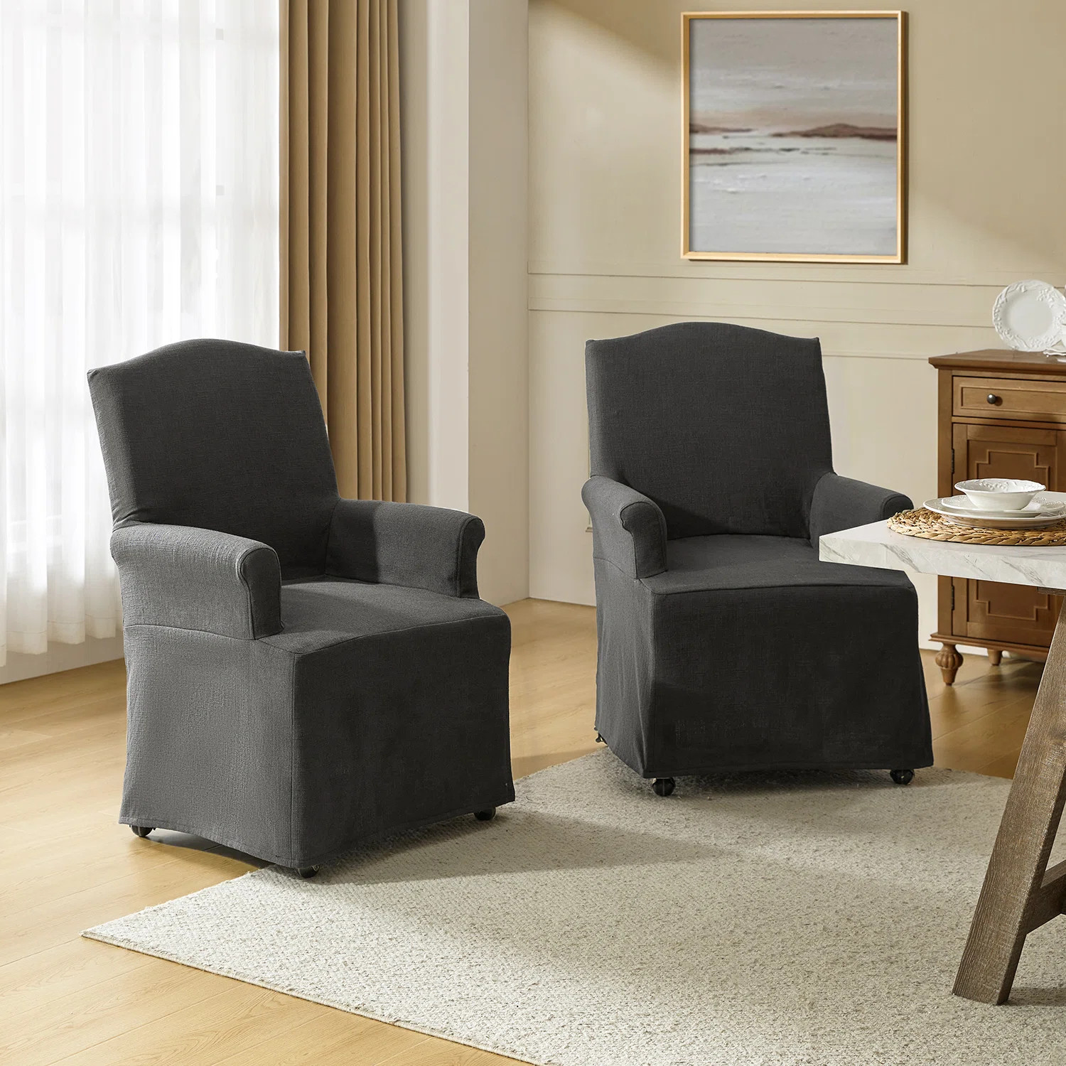 Gatlinburg Traditional Slipcovered Dining Chair with Hooded Caster Wheels (Set of 2) (Set of 2) | Wayfair North America