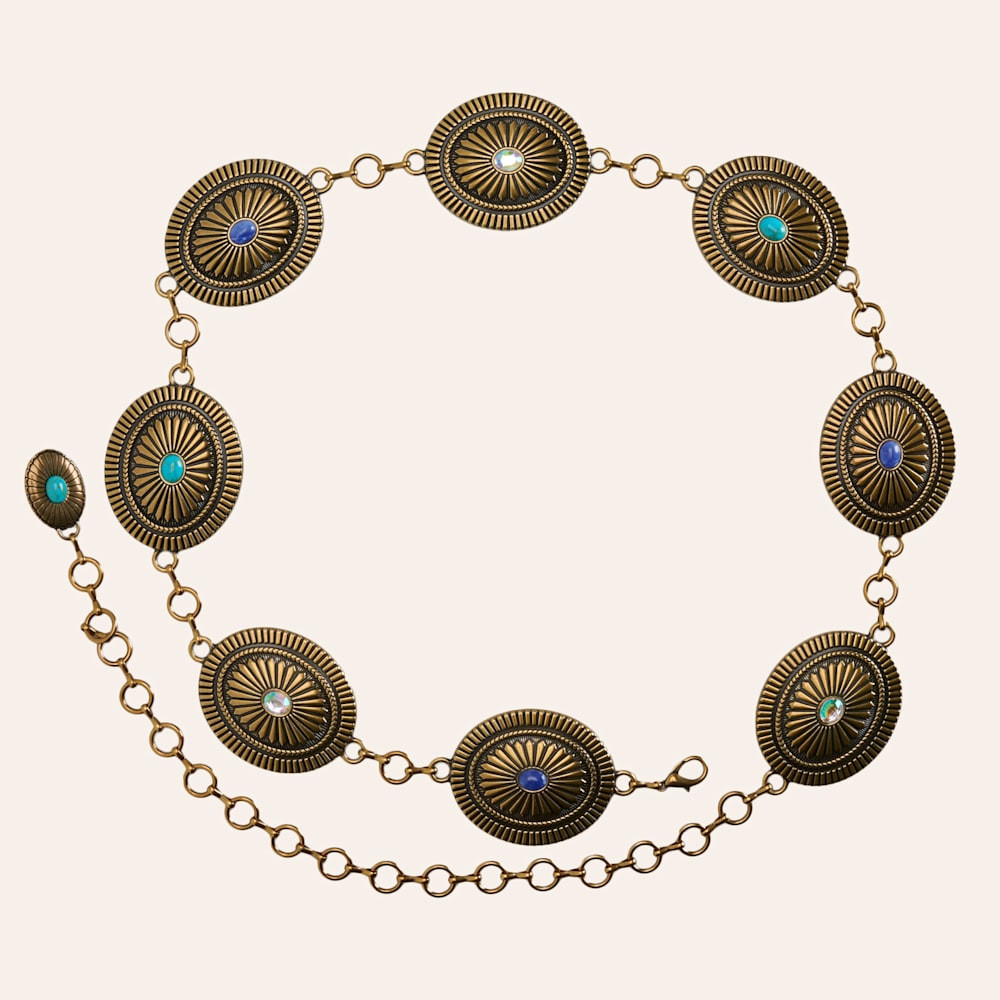 Catchfly Women's Bronze with Turquoise and Crystals Linked Concho Chain Belt | Cavender's