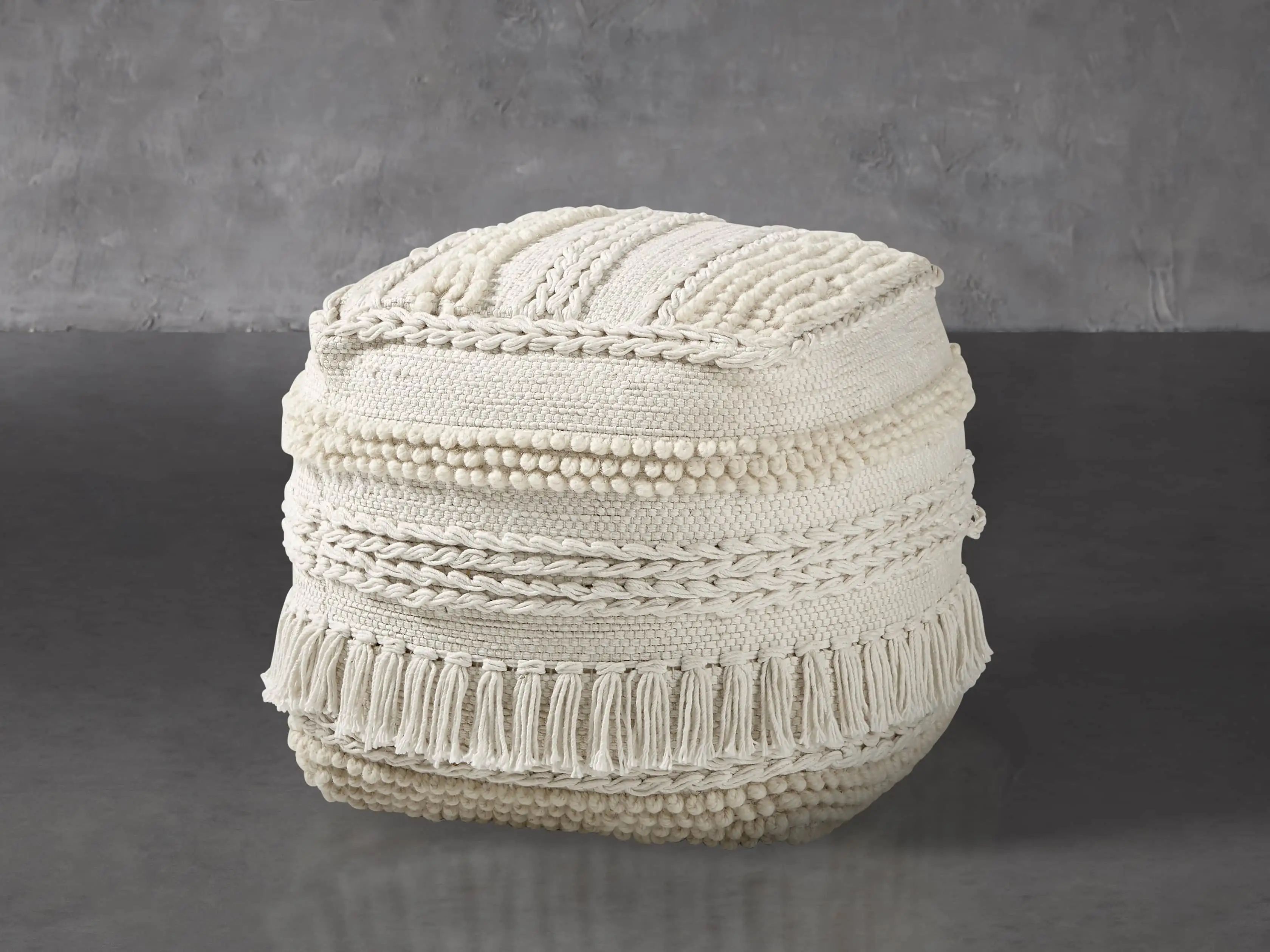 Charlie Ivory Shag Pouf | Arhaus