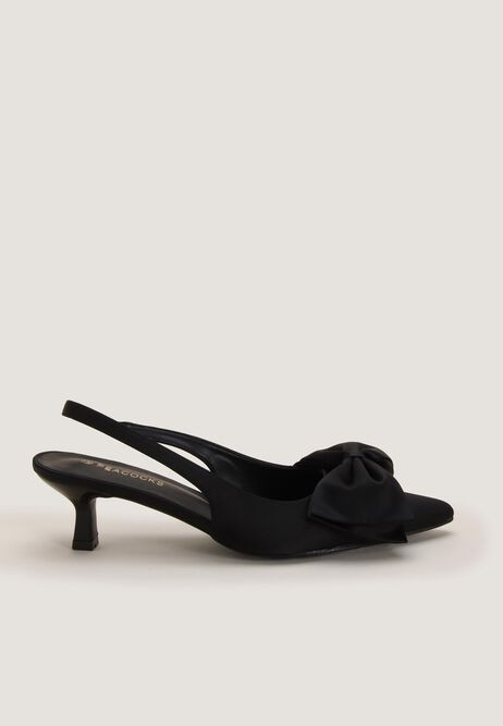 Womens Black Bow Kitten Heel Slingback Pumps | Peacocks