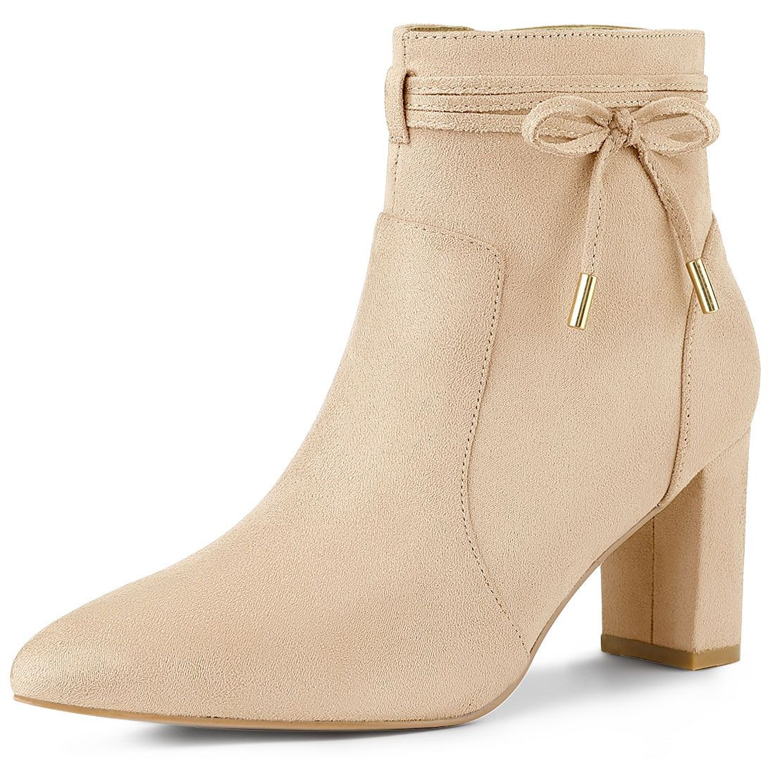 Allegra K Women's Pointed Toe Block Heel Zipper Ankle Boots Beige 6 | Target