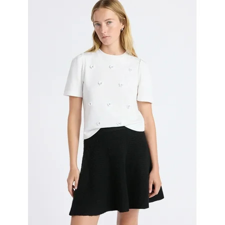 Free Assembly Women's and Women's Plus Embellished Pleat Shoulder Top with Short Sleeves, Sizes XS-4X | Walmart (US)