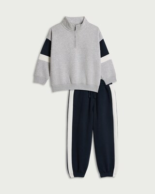 F&F Boys Cotton Rich Colour Block Sweatshirt and Joggers Set in Grey Marl | Tesco F&F