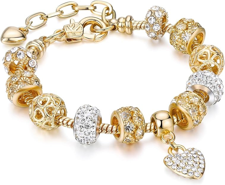Leprato Gold Plated Heart Charm Bracelet Glass Crystal Beaded Bracelet Stunning Jewelry Gifts for... | Amazon (US)