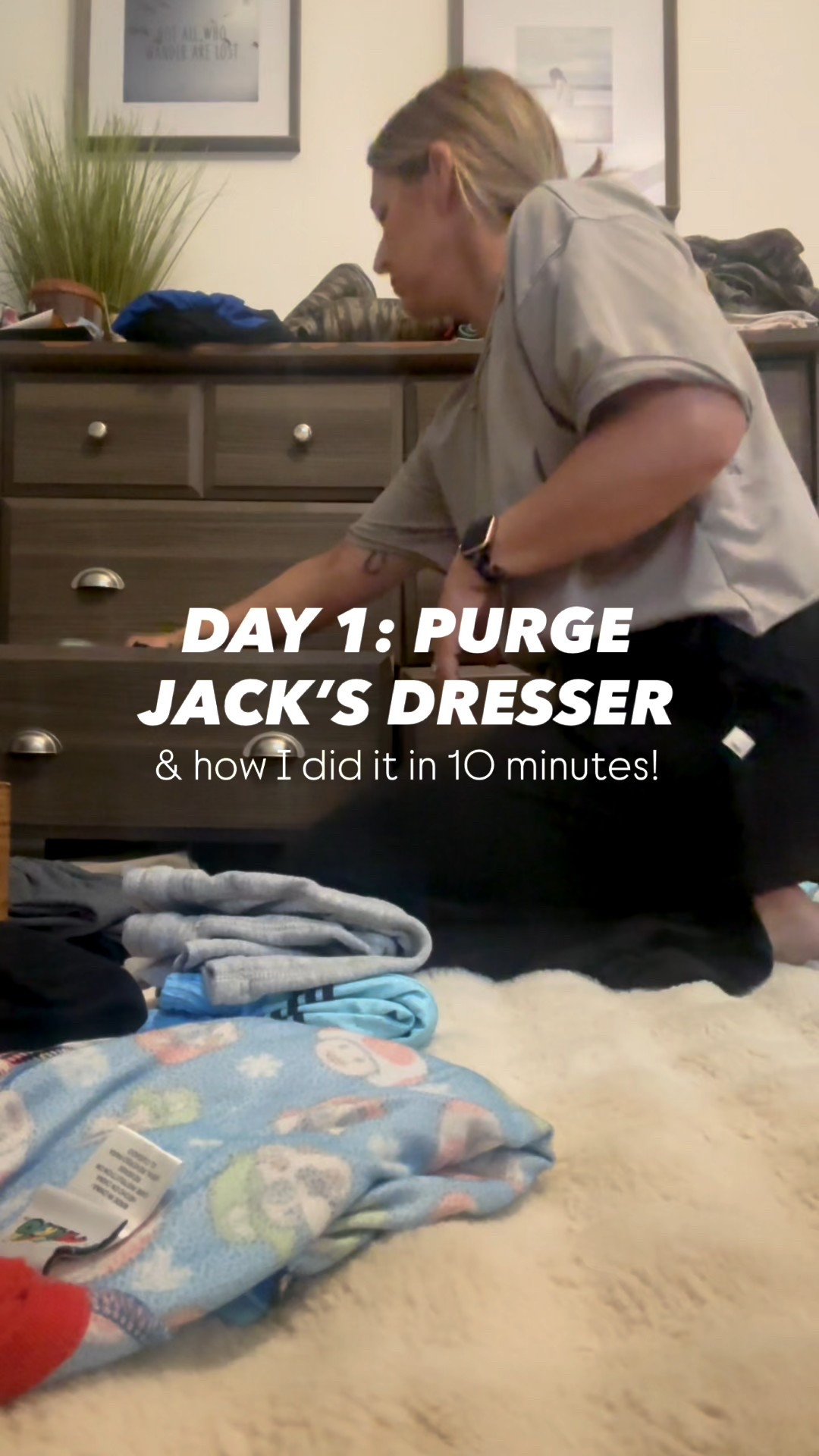 Here’s my plan to get it done. One small thing a day. Otherwise the undertaking is too big and it feels overwhelming and then gets pushed off and doesn’t get done. Who has all day to work on a project anyway?? I don’t! So instead I said; today is jacks dresser. Here’s what I did! 

I took 10 minutes and emptied his drawers. 
Immediately put all things he NEVER wears off the side. Why am I continuously fighting to close drawers and fit it all when he wears the same 6 shirts. It is what it is. 
I made a pile of duplicates or super similar things, colors we don’t love and anything that wasn’t buttery soft. IYKYK. 
(What I didn’t mention is I used this same method to get all of my poshmark bins out of his room the other day so his closet is free and clear)
I hung up all of his NICE shirts so it’s easy to decipher and they don’t take up real estate in the drawers. 
Everything closed nicely, has a place and he honestly couldn’t have been more excited! I didn’t even tell him I did it and he came and thanked me and was just too cute. The kids feel it too! He deserves to sleep in calm and clarity as well!! 

What room should I do next???? Did this help you at all get a grasp on it??? TEN MINUTES!! That’s it!!! Set a timer. What you don’t finish, do the next day!! Although I personally hate leaving things undone so if it takes you 12, so be it. 



#LTKdayinmylife #LTKHome #LTKmomlife