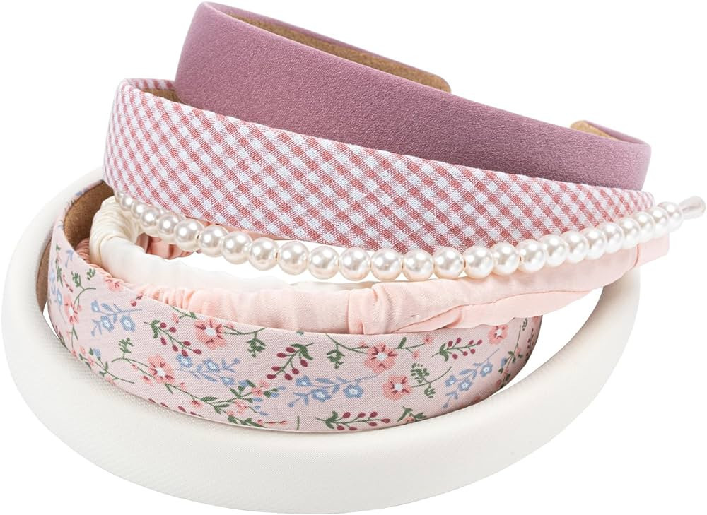 7pcs Fashion Headbands for Women, Wide Floral Headbands for Girls, Pearl Headband Non Slip Head B... | Amazon (US)