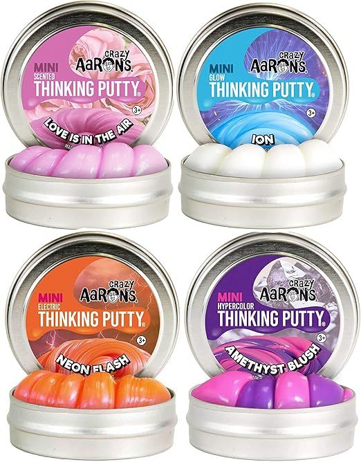 Crazy Aaron's Putty Mini Tins (.47oz Each) Neon Flash, Love is in The Air, Amethyst Blush & Ion G... | Amazon (US)